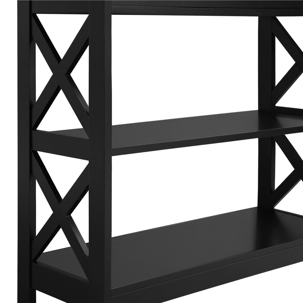 Renwick 3-Tier X-Design Wood Console Table with Storage Drawer, Black