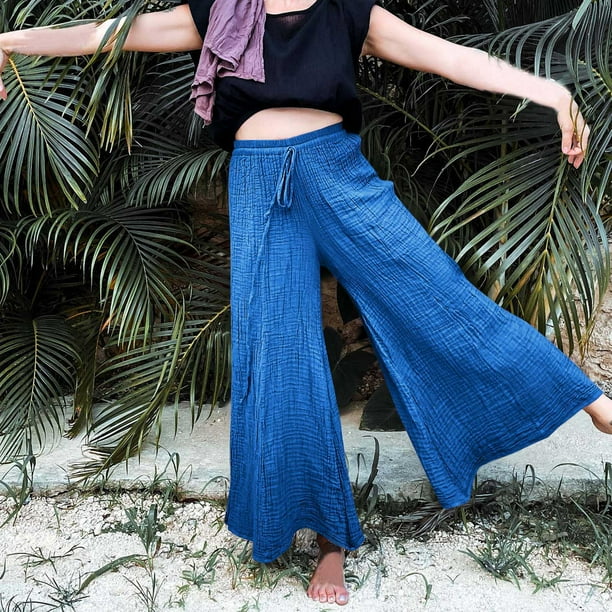 ICHUANYI Liquidación Pantalones elegantes de algodón y lino con cordón y cinturón para mujer, pantalones acampanados con forma de Yoga ICHUANYI WER202308250037