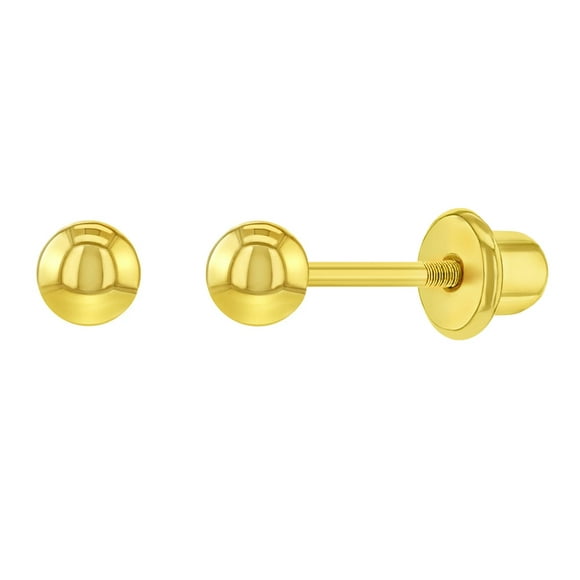 Polished Gold Plated Small Plain Ball Screw Back Earrings For Babies 3mm