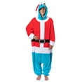 thumbnail image 2 of Sesame Street Adult Santa Cookie Monster Hooded Costume Fleece Pajama Kigurumi Union Suit, 2 of 7