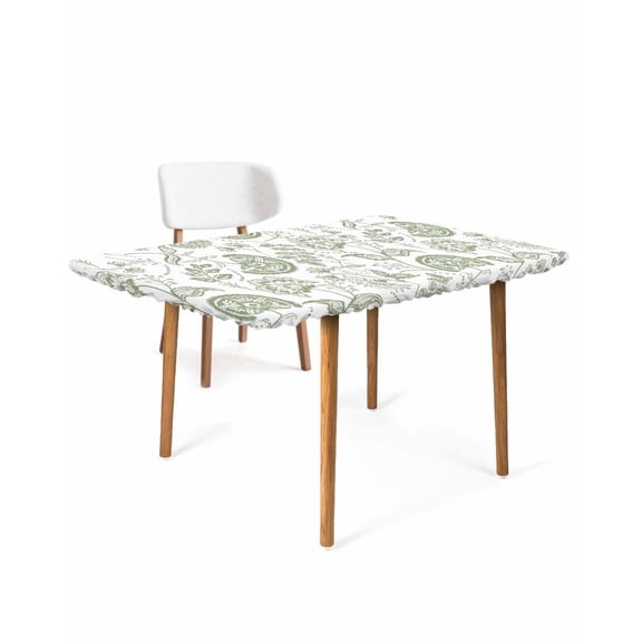 Farmhouse Spring Rectangle Tablecloth, Waterproof Elastic Fitted Table Covers for 3 Foot Tables, 24x36inch Decorative Tablecloths for Picnic, Camping, Outdoor, Sage Green Fruit Plant Leaf Flower