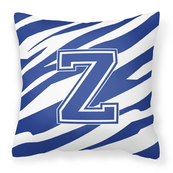 Letter Z Initial Tiger Stripe Blue and White Fabric Decorative Pillow