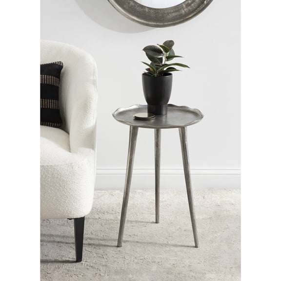 Kate and Laurel Alessia Modern Round Metal Side Table, 15 x 15 x 22, Silver, Decorative Glam Cast Aluminum End Table with Deckled Edge for Bedroom Nightstand or Living Room Accent
