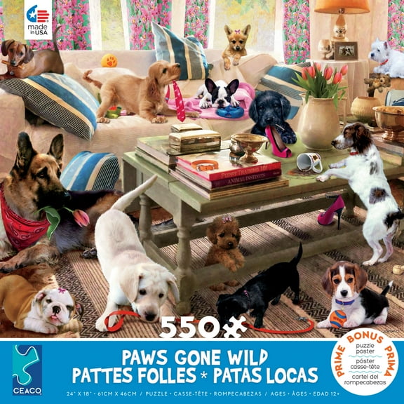 Ceaco - Paws Gone Wild - Living Room Rompers - 550 Piece Jigsaw Puzzle