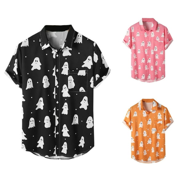 VBTAPA Halloween Ghost Hawaiian Shirt for Men Short Sleeve Button Down Shirts Lightweight Holiday Party Shirt Loose Casual Aloha Shirts with Chest Pocket Limited Time Deals of the Day Black XXXL