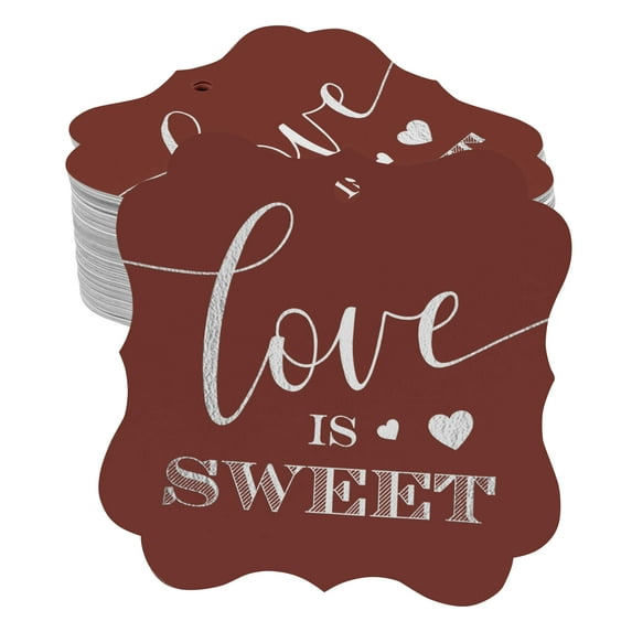 Inkdotpot Real Silver Foil Bracket Shape Paper Hang Tags Love Is Sweet Wedding Favor Tags Pack Of 50