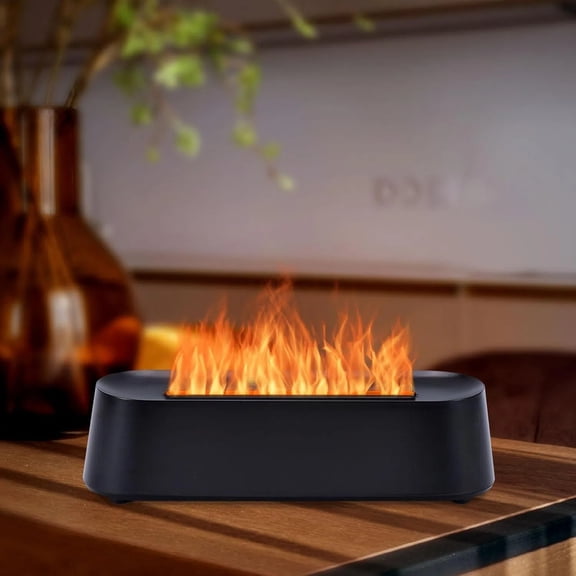 KABB 7Color Aroma Diffuser with Remote,Volcano Diffuser for Home Large RoomFlame Diffuser Humidifier 10.7"3"3.1" (Black-01)