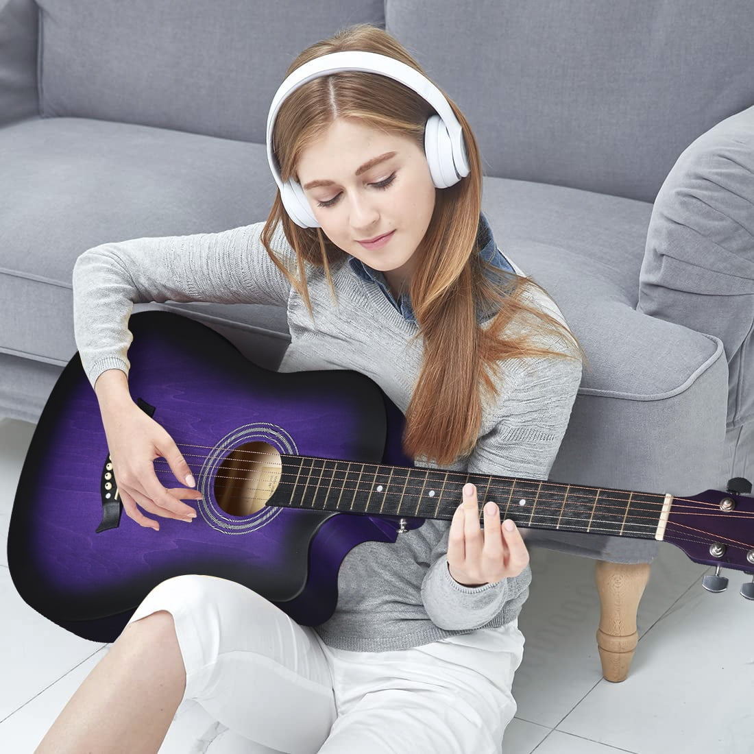 ADM 38'' Acoustic Cutaway Guitar for Kids Beginner Kit with Free Lessons, Purple