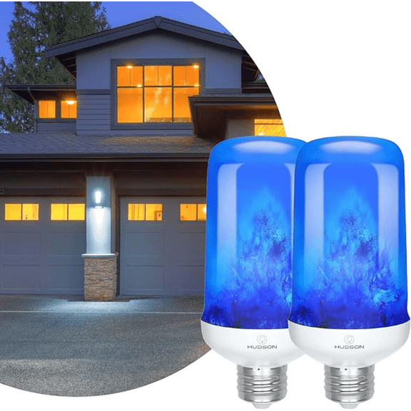 Hudson Blue LED Flame Bulbs 2-Pack, 3W 4-Mode Flicker, E26/E27 Base