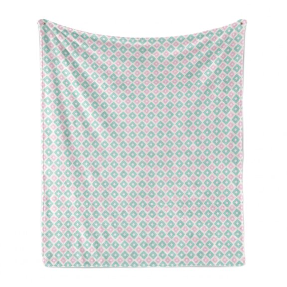 Abstract Soft Flannel Fleece Blanket, Soft Toned Geometric Diamond Shapes with Inner Lines Contemporary Retro, Cozy Plush for Indoor and Outdoor Use, 50" x 60", Mint Green Pale Pink, by Ambesonne