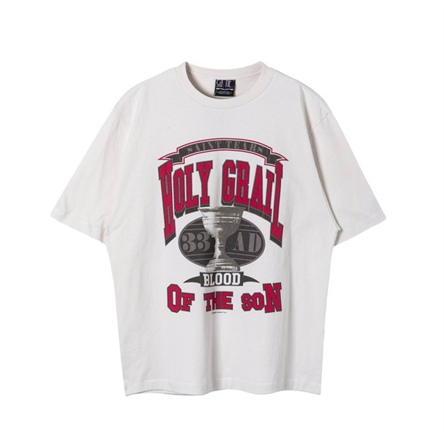 SAINT Verano de alta calidad estampado cuello redondo jersey manga corta calle alta vintage casual camiseta suelta ropa de calle de gran tamaño