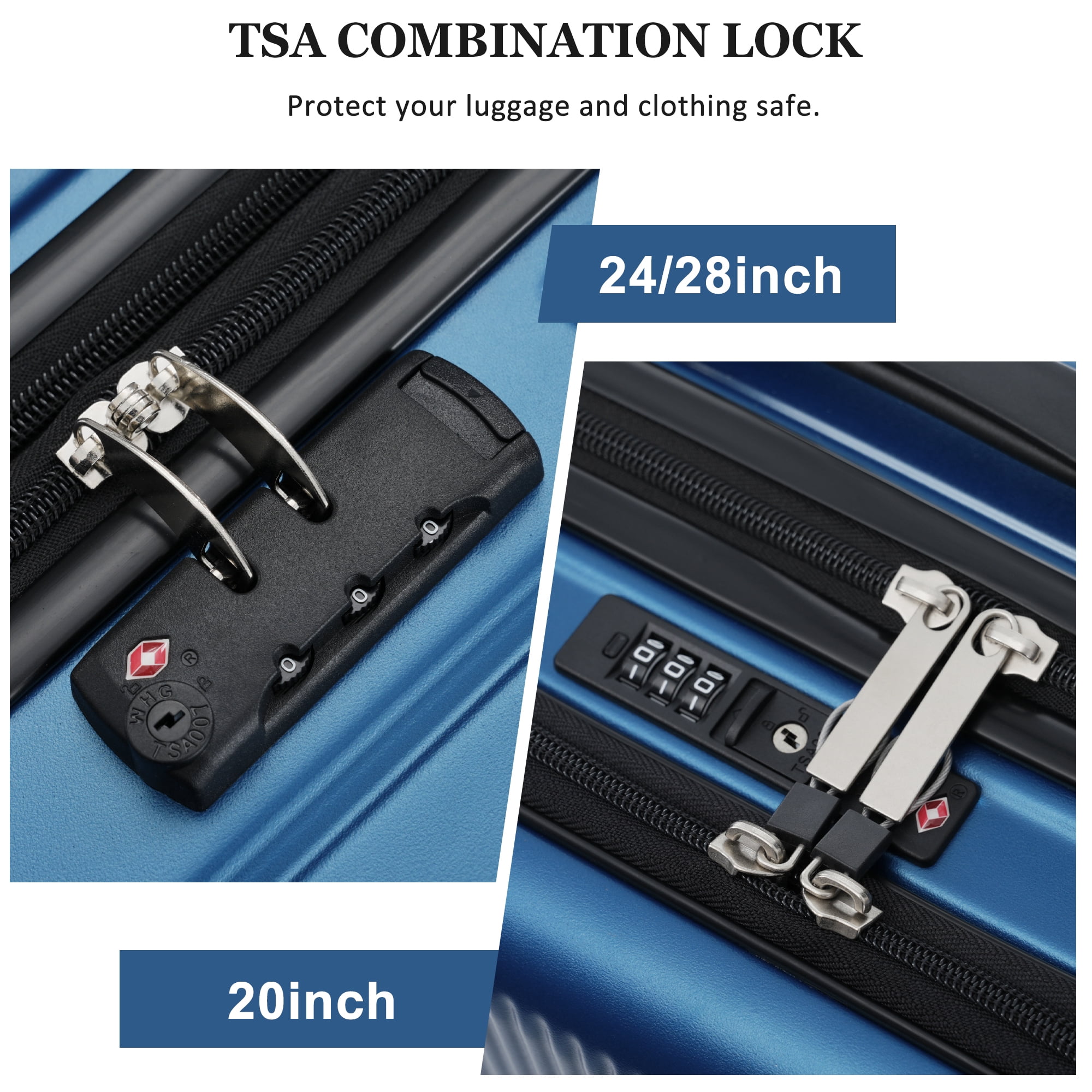 Euroco 5 Piece Luggage Sets, 20" Carry-On Luggage with Half-Opening & USB Port, 20/24/28inch Lightweight Travel Suitcase Set with TSA Lock, Double Spinner Wheels & 2 Travel Duffel Bags,Blue