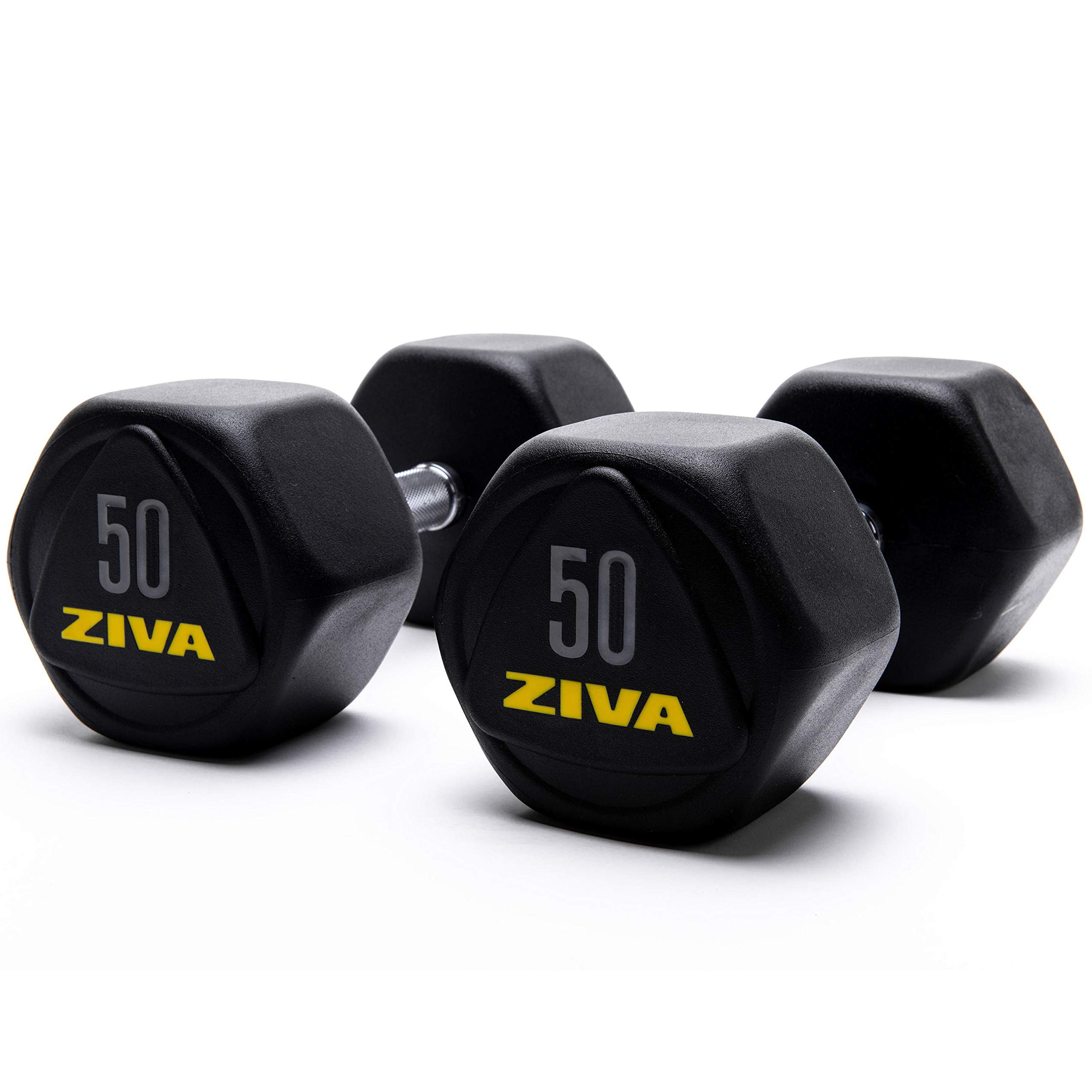 ZIVA Premium Rubber Solid Steel Dumbbell Set Commerical Grade Durable Urethane Rubber Designed for Rigourous Exercise Strength Training Avail 2-20lb Pairs, or a 3pc-Dumbbell Wellness Kit 