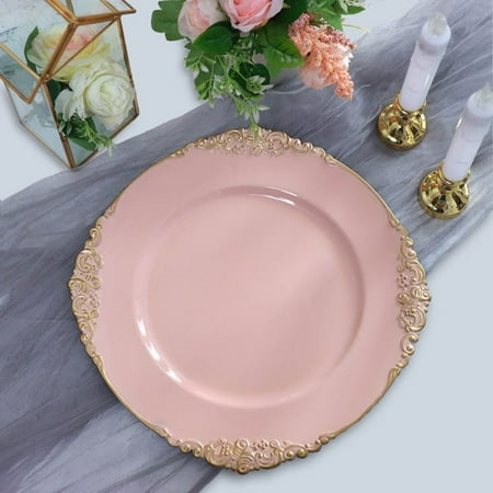 

Efavormart 6 Pack Blush 13 Round Baroque Charger Plates Leaf Embossed Rim for Tabletop Decor Catering Event Decoration