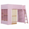 thumbnail image 4 of Twin Size Kids Loft Bed with Shelves, Wooden High Profile Teens Storage Bed Frame with Ladder and Removable Large Drawer, 4 of 11