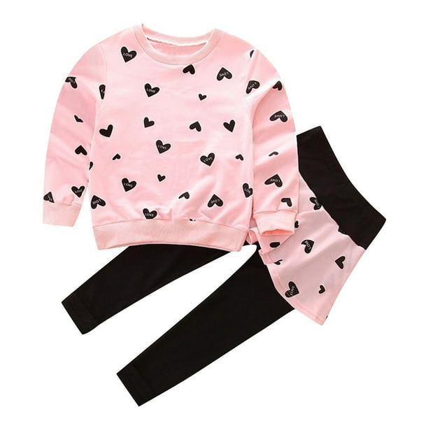 Odeerbi 9M-6Y Niñas Conjunto de San Valentín Estampado de Amor Sudadera de Algodón de Manga Larga Leggings Con Falda Tutú Pantalones de Dos Piezas Conjunto de Dos Piezas