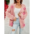 thumbnail image 2 of Caoirhny Women Fashion Wild Cardigan Flower Decor Lantern Long Sleeve Knitted Sweater Coat Autumn Winter Open Front Outerwear, 2 of 9