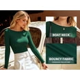 thumbnail image 4 of MOYIKO Boat Neck Long Sleeve Shirt for Woman Slim Fitted T Shirts Basic Ribbed Knit Green Tees Tight Tops, 4 of 7