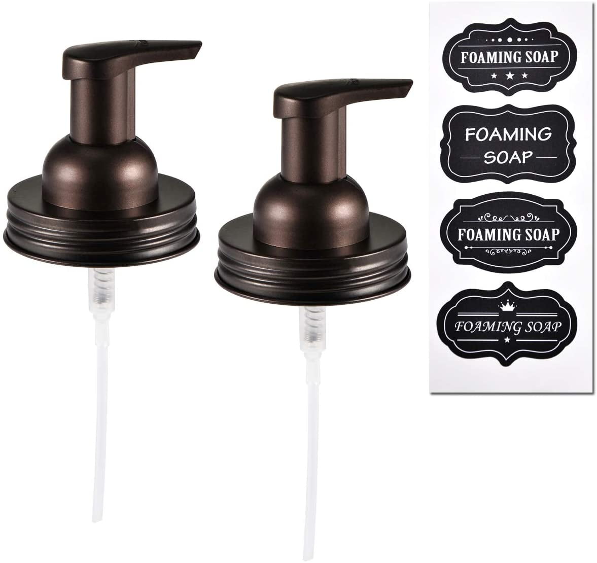 Mason Jar Foaming Soap Dispenser Lids Bronze Rustproof Stainless 2 Pack-Stickers 