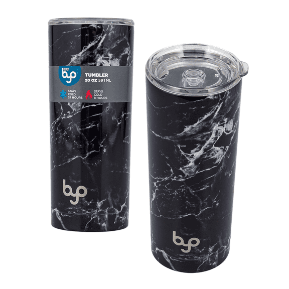 BUILT BYO 20 oz Double Wall Stainless Steel Tumbler Water Bottle, Marble Finish, Vacuum Insulated, Reusable Travel Drink Bottle