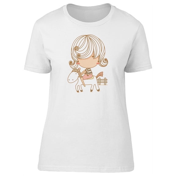 Cute Girl Riding A Toy Horse T-Shirt Women -Image by Shutterstock, Female x-Large