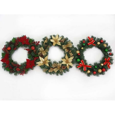 Set Of 3 Pre Decorated 20 Artificial Christmas Wreaths Unlit
