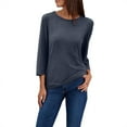 thumbnail image 2 of 2025 European Summer Round Neck 7/8 Sleeve Casual T-Shirt - Loose Fit Basic Top, Xl, Gray, 2 of 4