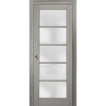 Sliding French Pocket Door 30 x 80 inches with Frosted Glass | Quadro 4002 Grey Ash | Kit Trims Rail Hardware | Solid Wood Interior Bedroom Sturdy Doors