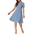 thumbnail image 2 of INSPIRE CHIC Vintage Dresses for Women's 2024 Flat Collar Short Sleeve Fit and Flare Dress M Blue Gray, 2 of 4