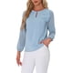 thumbnail image 4 of INSPIRAR CHIC Blusa de gasa para mujer con cuello de ojal, mangas de patchwork, elegante top de trabajo XL en gris azul, 4 of 6