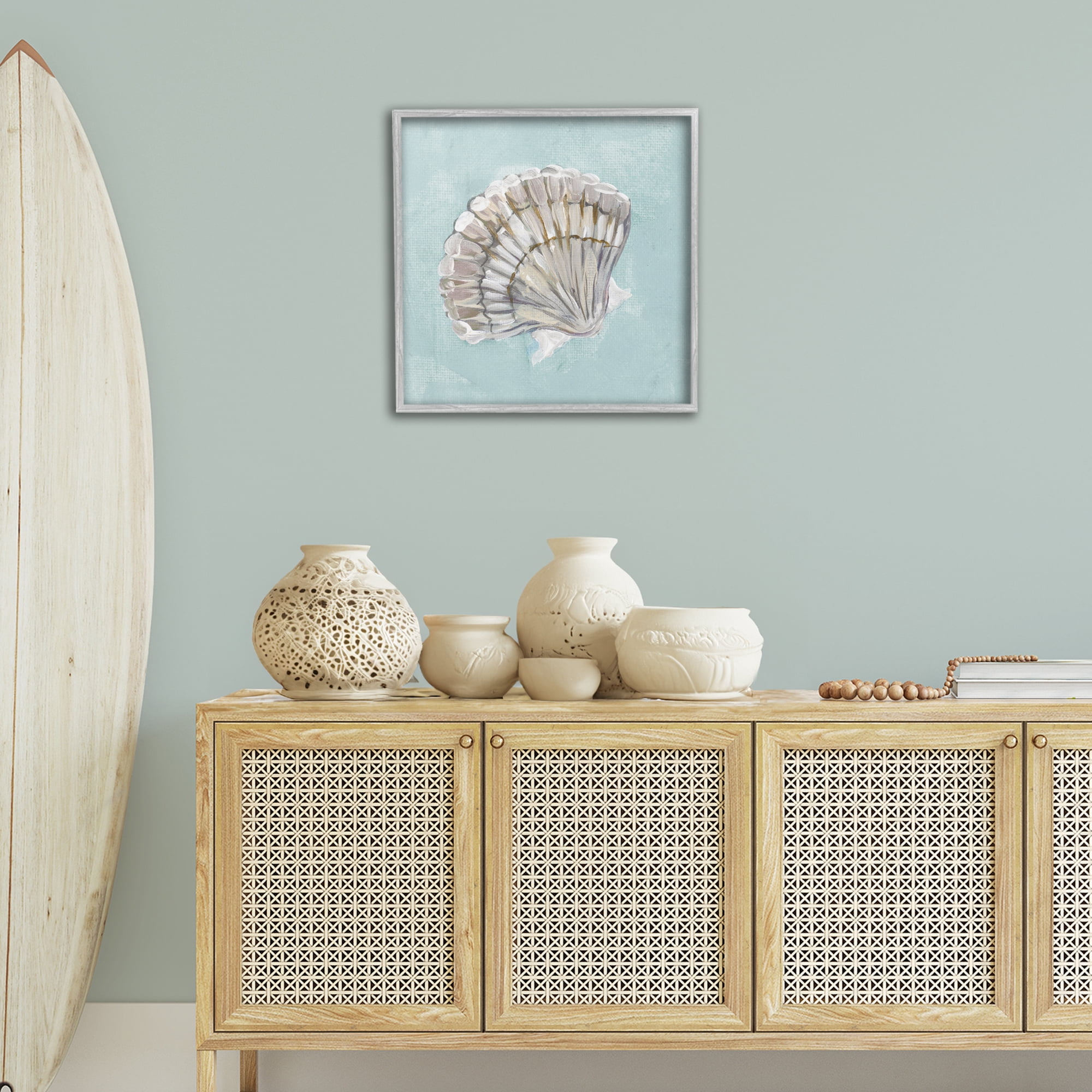 Stupell Industries Brushed Clam Shell Coastal Painting Gray Framed Art Print Wall Art, 24 x 24