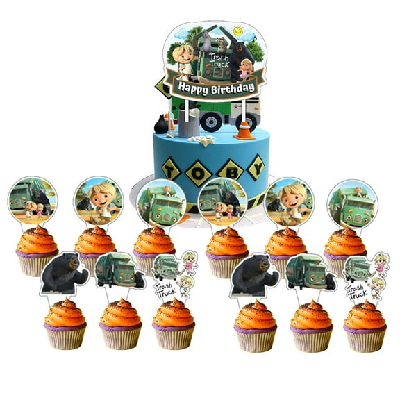 Trash Truck Cake Topper Cupcake Set Party Supplies Decoration Birthday Decor Kit