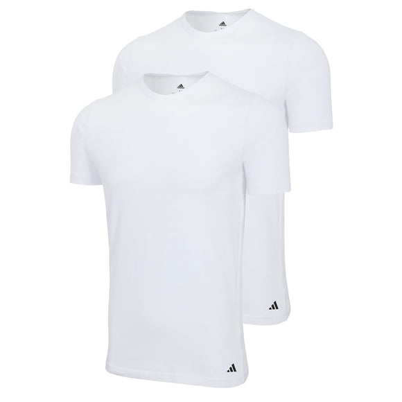 adidas Men T-Shirt, 2-pack - Crew Neck Shirt, Active Flex Cotton, solid colour White L (Large)