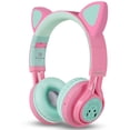 thumbnail image 3 of Auriculares Bluetooth Riwbox CT-7 con orejas de gato plegables inalámbricos con luz LED micro y control de volumen Rosa y verde, 3 of 9