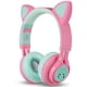 thumbnail image 3 of Auriculares Bluetooth Riwbox CT-7 con orejas de gato plegables inalámbricos con luz LED micro y control de volumen Rosa y verde, 3 of 9