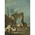 thumbnail image 2 of Francesco Guardi 11x14 Black Ornate Wood Framed Double Matted Museum Art Print Titled: A Capriccio of Buildings with Figures by a Ruined Arch, 2 of 5