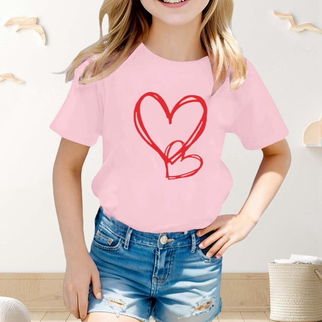 T-shirt Graphique de la Saint-Valentin pour Enfants, Chemise Imprimée Décontractée avec Slogan Amusant, Haut de Mode