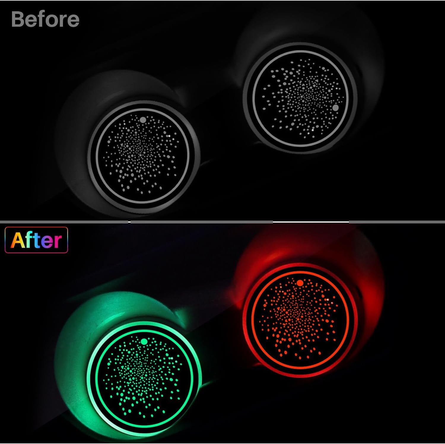 2Pcs LED Car Cup Holder Lights, 7 Colors Light Up Cup Coasters, USB Rechargeable Interior Lighting Accessories for Car Truck Vehicle Decoration