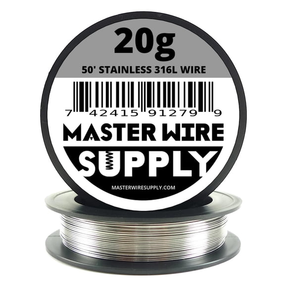 Acero inoxidable 316L - 50' - Cable calibre 20 - 50 pies - 0,81 mm - 0,032 pulgadas - Hecho en EE. UU. - Master Wire Supply