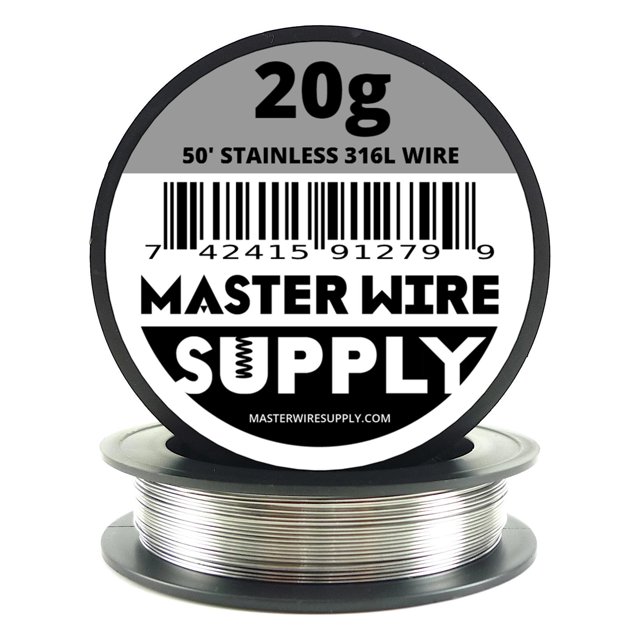 Acero inoxidable 316L - 50' - Cable calibre 20 - 50 pies - 0,81 mm - 0,032 pulgadas - Hecho en EE. UU. - Master Wire Supply
