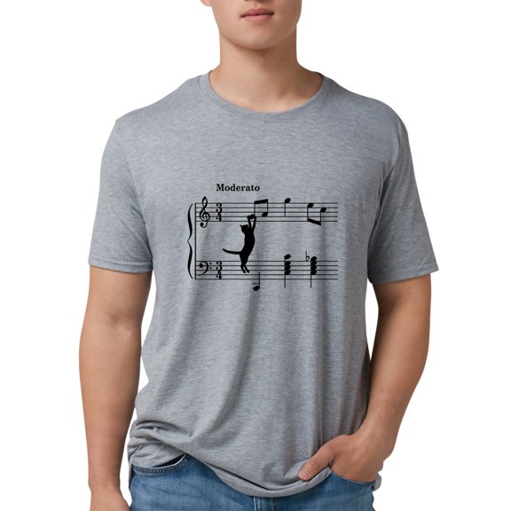 CafePress - Cat Jumping To Note T Shirt - Mens Tri-blend T-Shirt