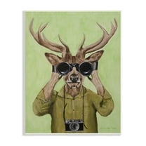 Stupell Industries Funny Cute Deer Binoculars Camera Painting Green Background, 10 x 15, Design by Coco de Paris