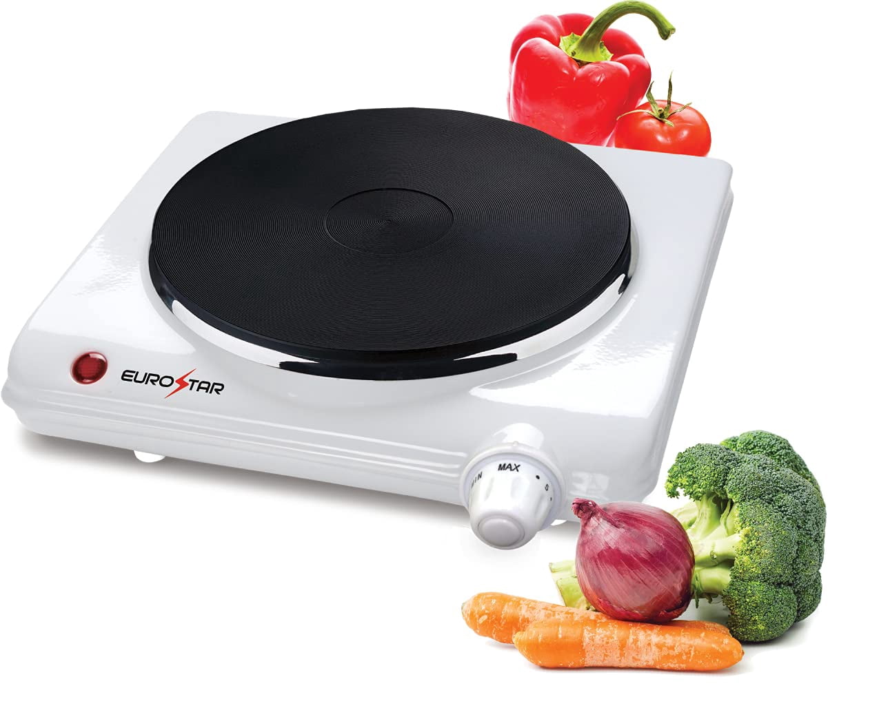 EUROSTAR ES131W 1000W Single Burner with Cast-Iron Flat Plate, White