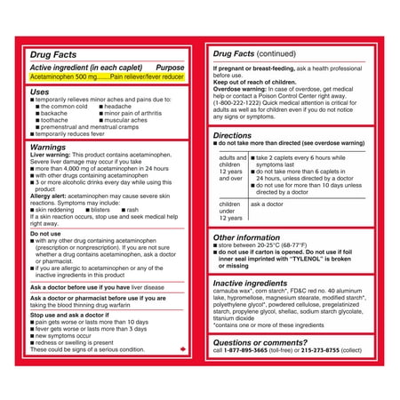Tylenol Extra Strength Caplets with Acetaminophen, 2-pack of 50 ct