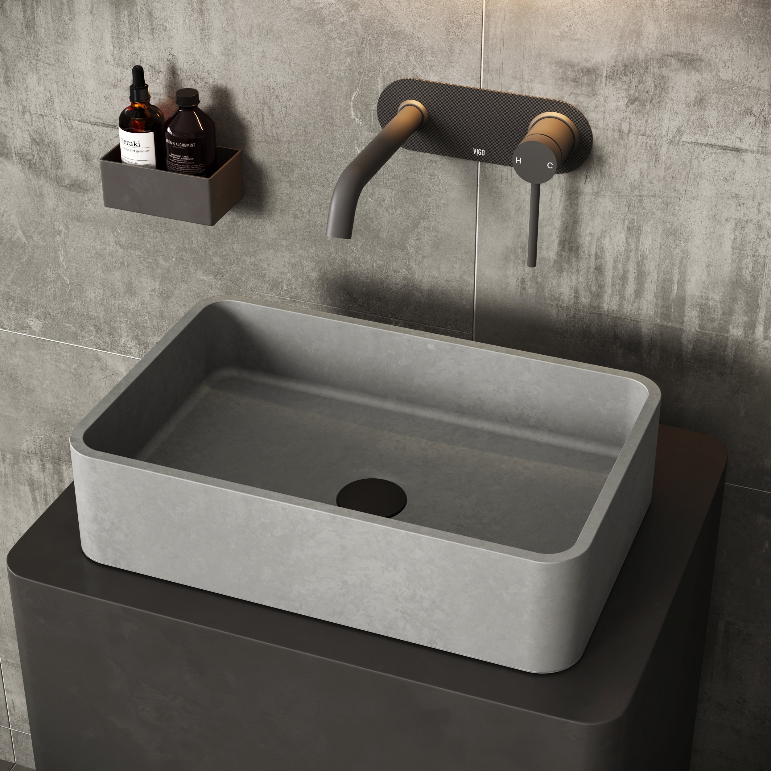 VIGO Cordoba Gothic Gray Concreto Stone 20 in. L x 13 in. W x 5 in. H Rectangular Vessel Bathroom Sink