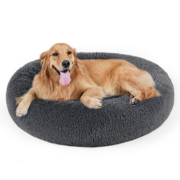 Cama relajante para perros y gatos, cama relajante de piel sintética con forma de rosquilla