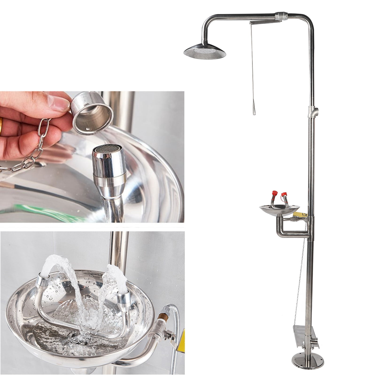 Portable Eye Wash Station, Corrosion Resistance Emergency Eyewash Kit 304 Stainless Steel Double Nozzles G1-1/4 Inch  For Chemical Factory