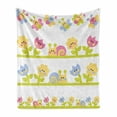 thumbnail image 1 of Tulip Soft Flannel Fleece Throw Blanket, Cartoon Character Bees Tulip and Daisy Flowers Snails Garden Pattern, Cozy Plush for Indoor and Outdoor Use, 60" x 80", Pale Green Baby Blue, by Ambesonne, 1 of 6