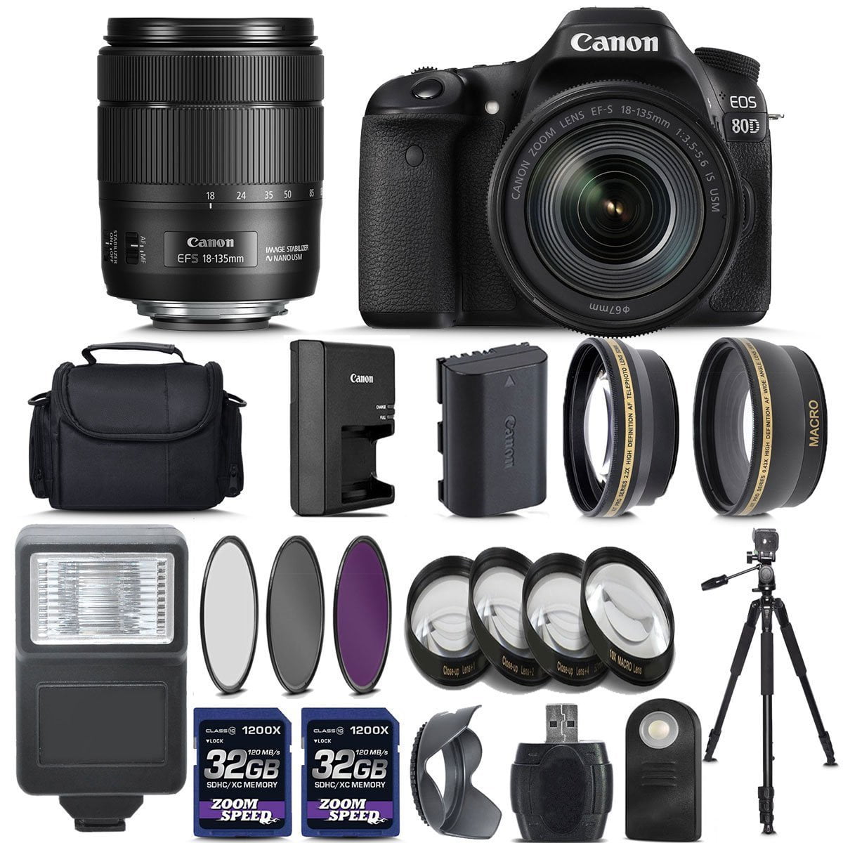 Canon EOS 80D Digital SLR Camera + 18135mm IS USM Lens + 2 X 32GB