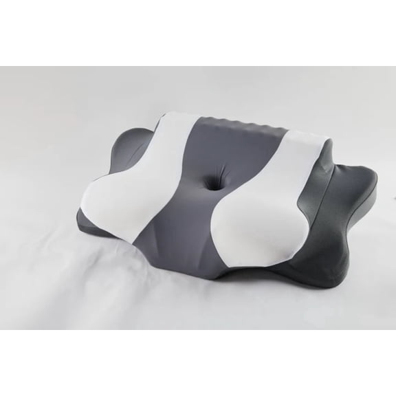 DONAMA Cervical Neck Pillow for Pain Relief Sleeping, Memory Foam Pillow Neck Pillow Bed Pillow with Pillowcase for Side Back and Stomach Sleepers, Gray and White
